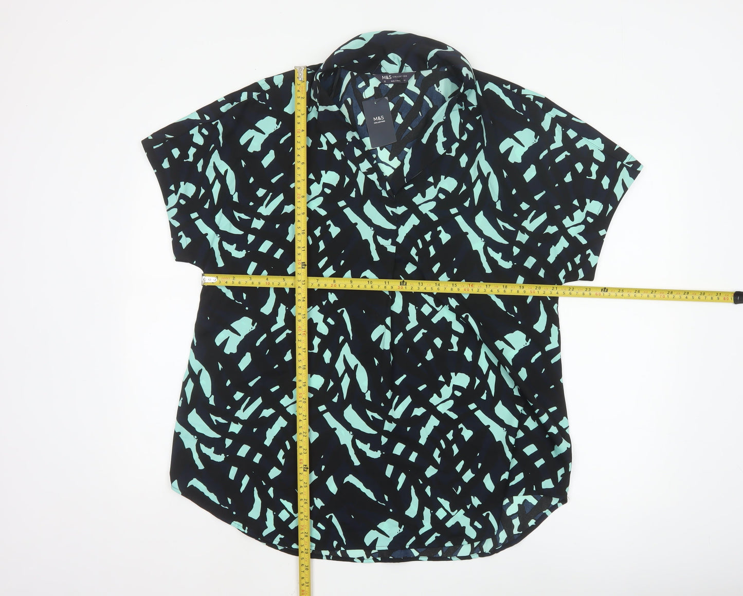 Marks and Spencer Women Blue Abstract Short Sleeve Blouse Size 12