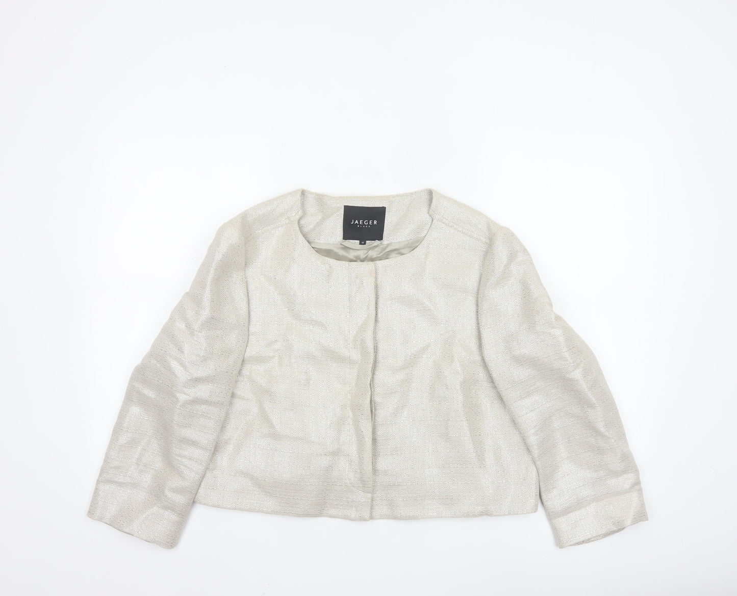 Jaeger Women Ivory Linen Blend Cropped Suit Jacket Size 16