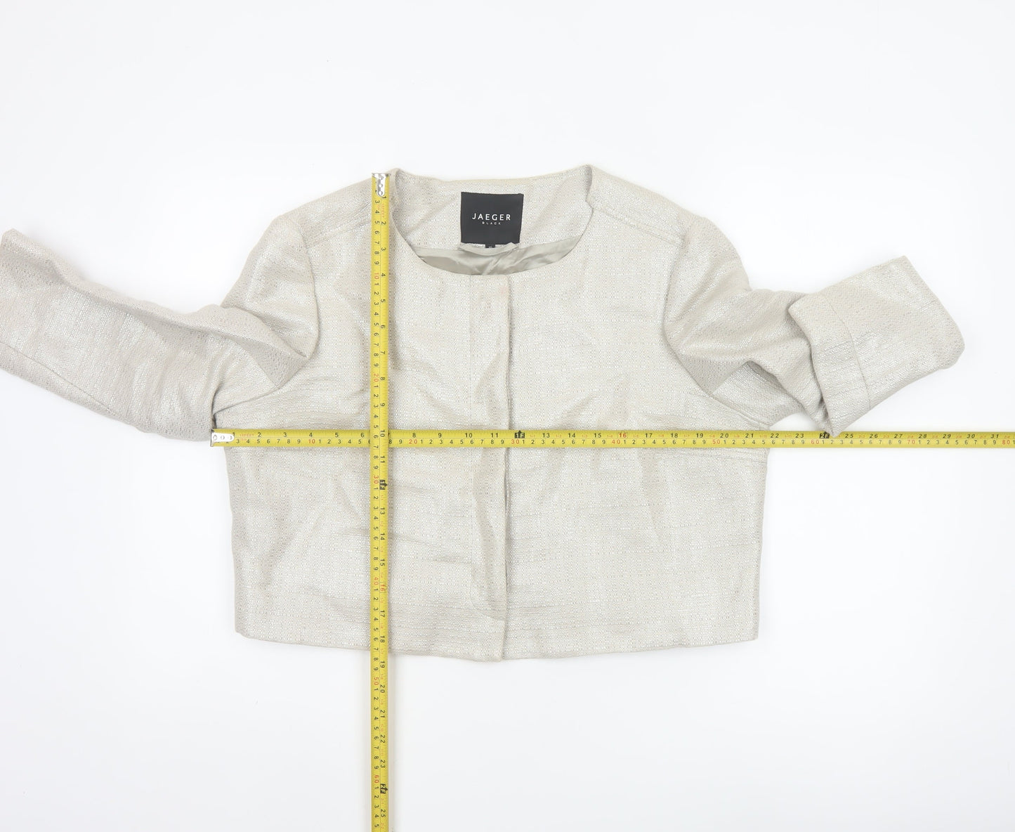 Jaeger Women Ivory Linen Blend Cropped Suit Jacket Size 16