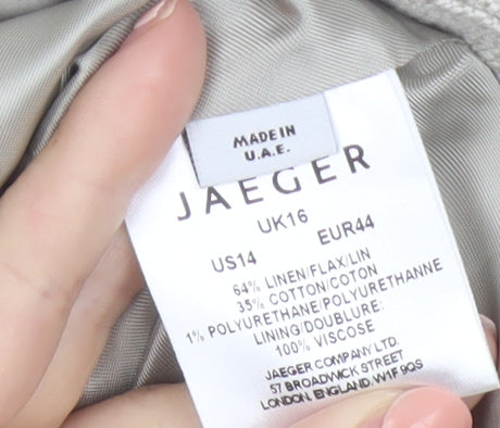 Jaeger Women Ivory Linen Blend Cropped Suit Jacket Size 16