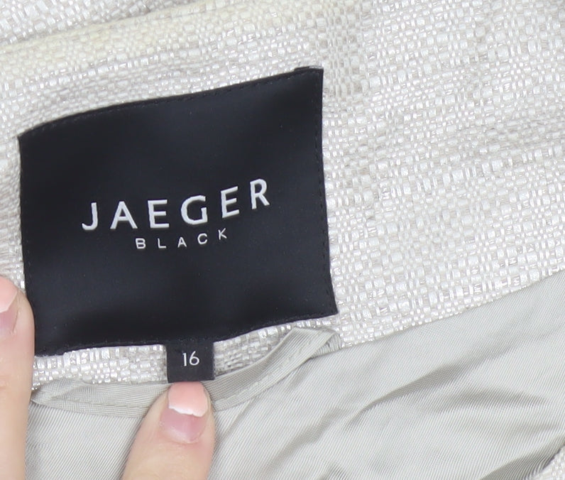 Jaeger Women Ivory Linen Blend Cropped Suit Jacket Size 16