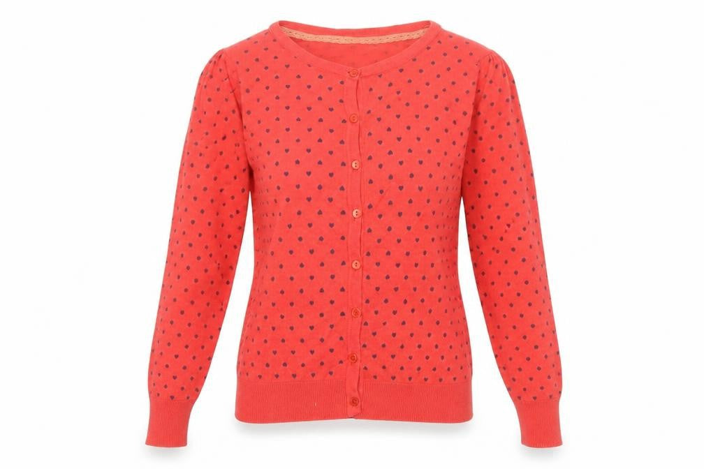 St Bernard Women's Red Heart Pattern Button Cardigan Size 12