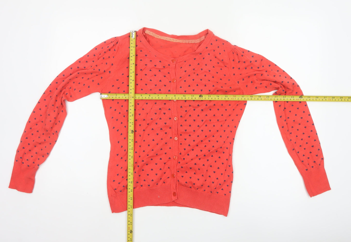 St. Bernard Women's Red Heart Pattern Button Cardigan Size 12