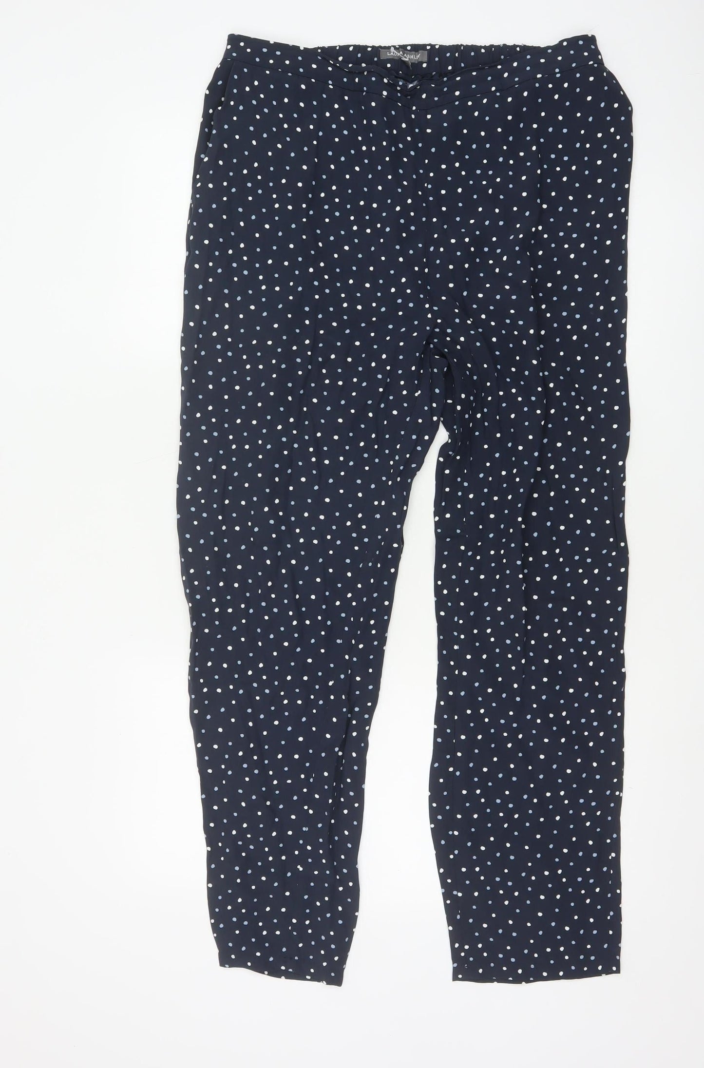 Laura Ashley Womens Blue Polka Dot Viscose Trousers Size 12