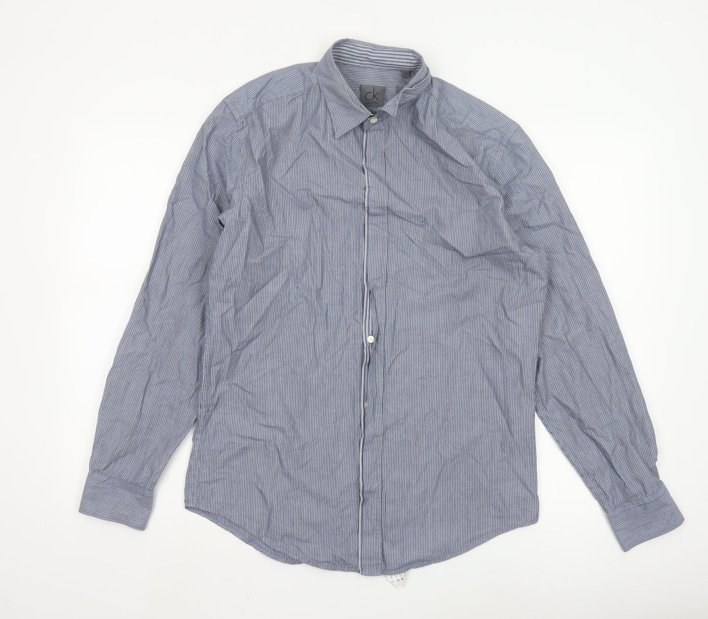 Calvin Klein Men's Blue Striped Regular Fit Long Sleeve Button-Up Shirt Size S