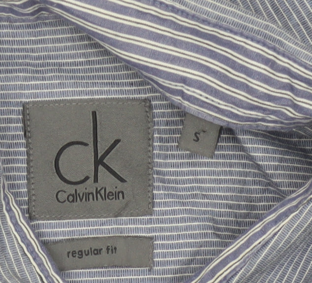 Calvin Klein Men's Blue Striped Regular Fit Long Sleeve Button-Up Shirt Size S