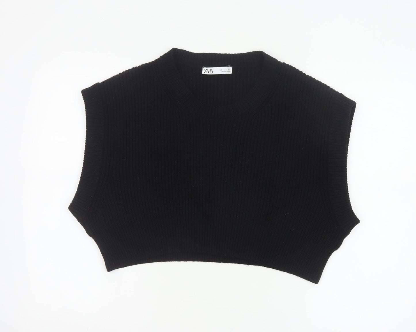 ZARA Women Black Sleeveless Knit Vest Jumper Size S