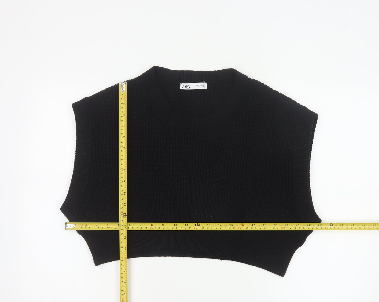 ZARA Women Black Sleeveless Knit Vest Jumper Size S