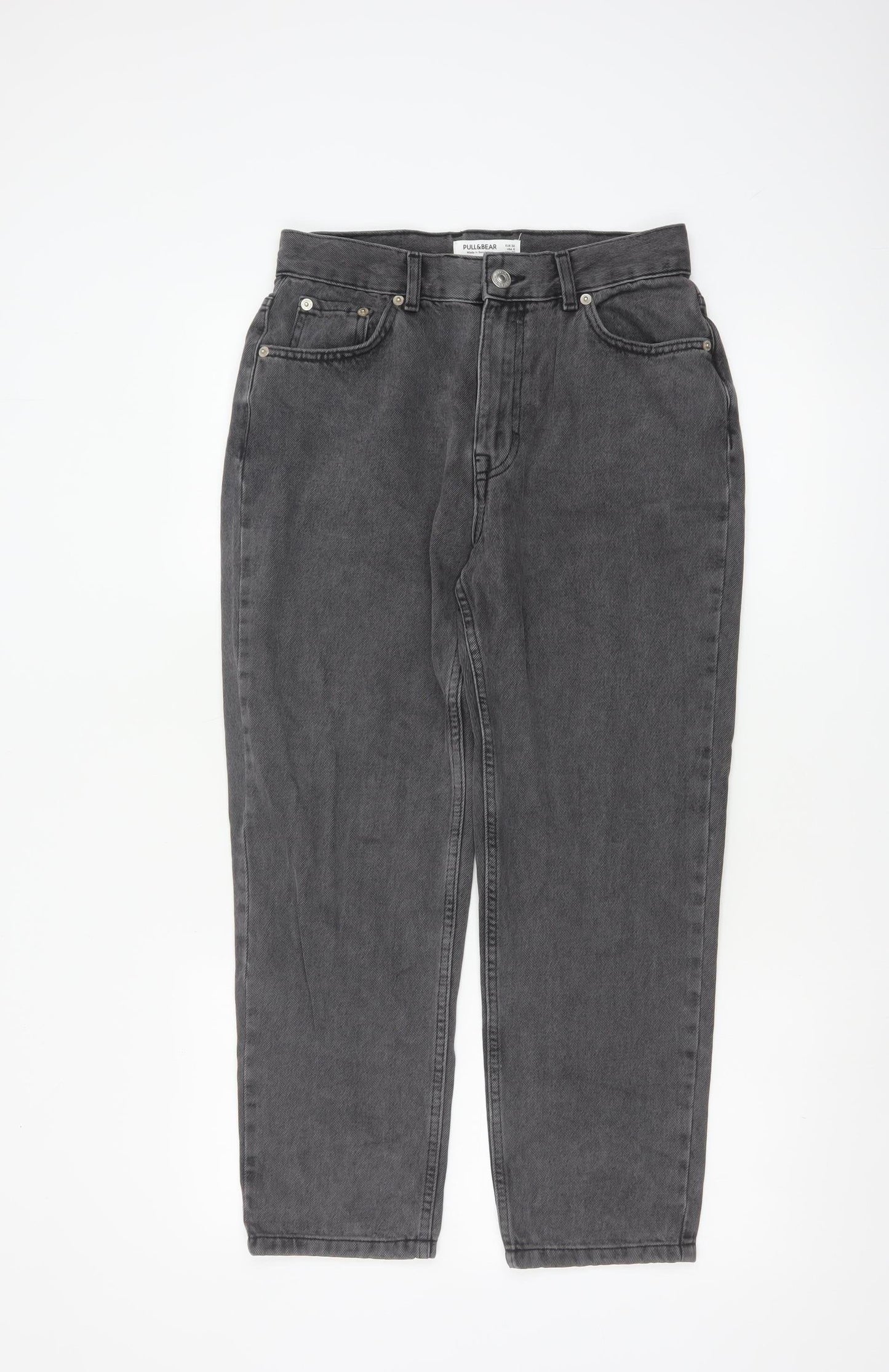 Pull&Bear Women Grey Mom Jeans Size 10 High Rise Cotton Denim