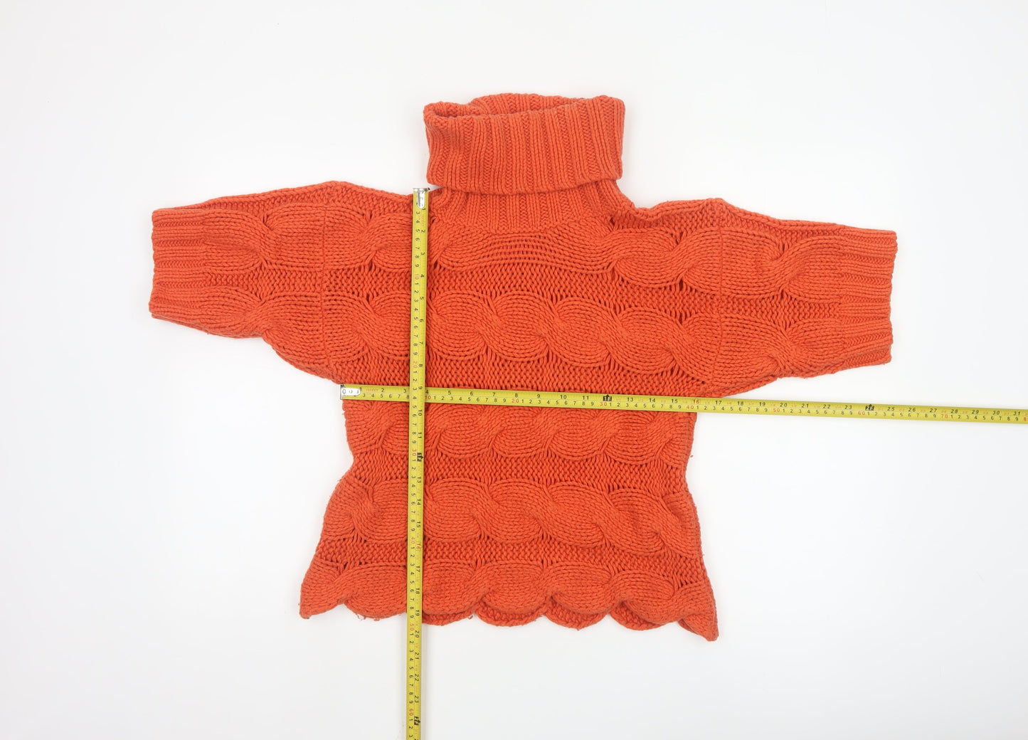 French Connection Women's Orange Roll Neck Chunky-Knit Jumper Size S