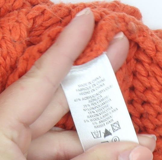 French Connection Women's Orange Roll Neck Chunky-Knit Jumper Size S