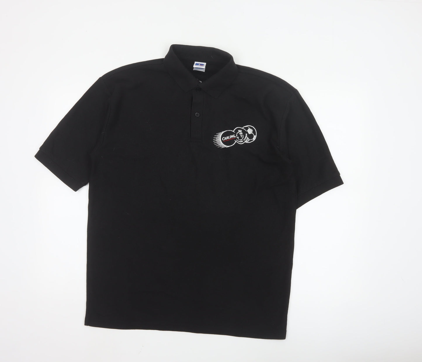Russell Men’s Black Polo Shirt L Carling Embroidered Beer Logo