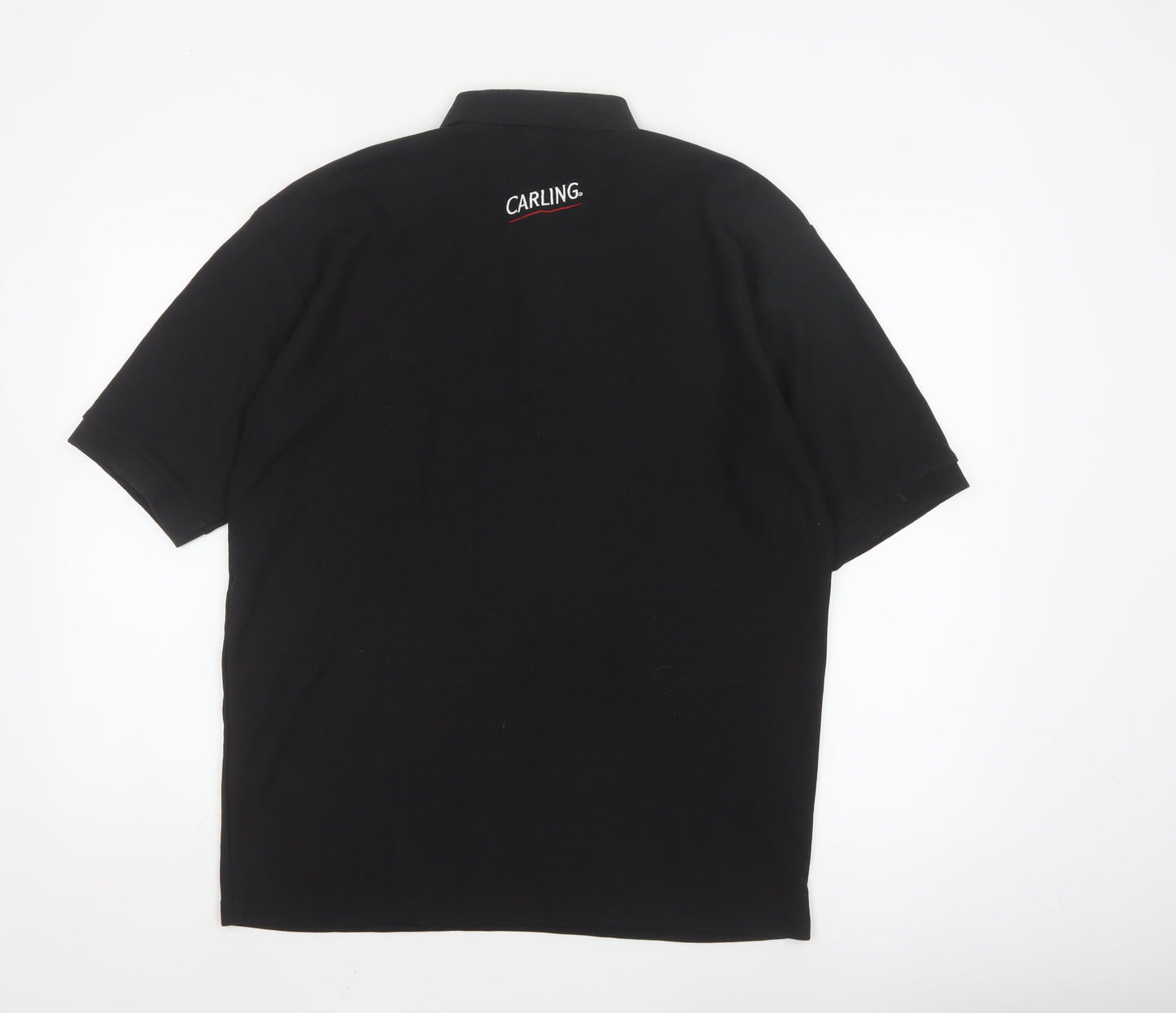 Russell Men’s Black Polo Shirt L Carling Embroidered Beer Logo