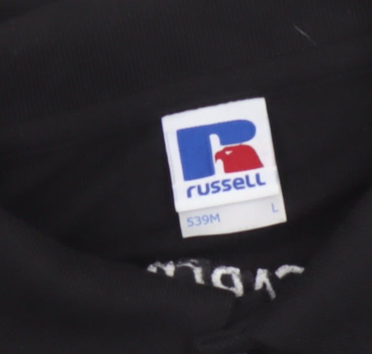Russell Men’s Black Polo Shirt L Carling Embroidered Beer Logo
