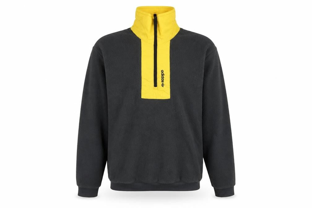 adidas Men's Black Yellow Fleece 1/4 Zip Pullover Sweatshirt S