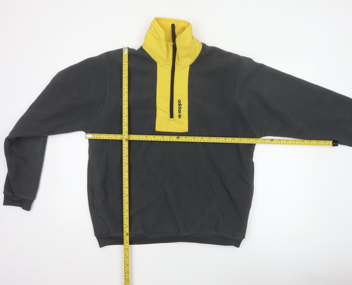 adidas Men's Black Yellow Fleece 1/4 Zip Pullover Sweatshirt S