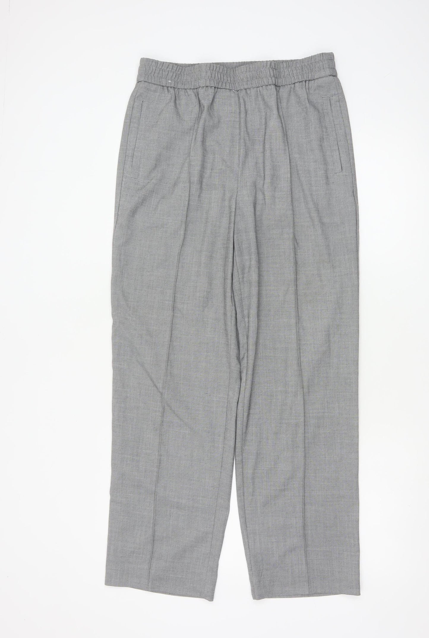 Next Women’s Grey Elastic Waist Pleated Straight Trousers Size 12L