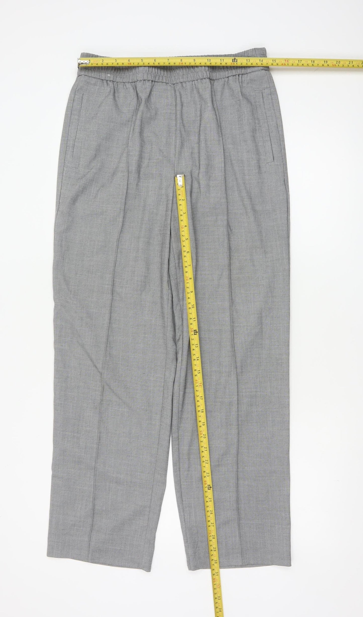 Next Women’s Grey Elastic Waist Pleated Straight Trousers Size 12L