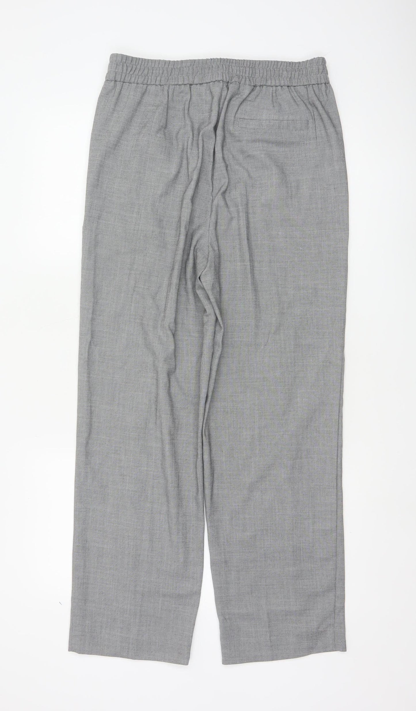 Next Women’s Grey Elastic Waist Pleated Straight Trousers Size 12L