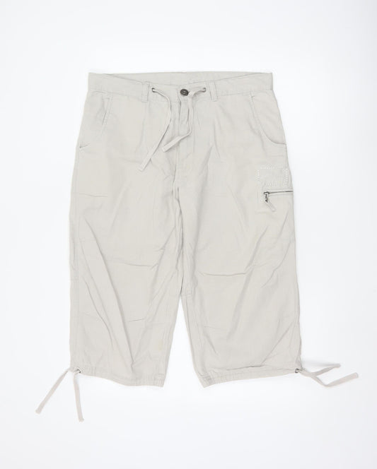 Kangol Women's Beige Linen Cargo Shorts M Lightweight Casual