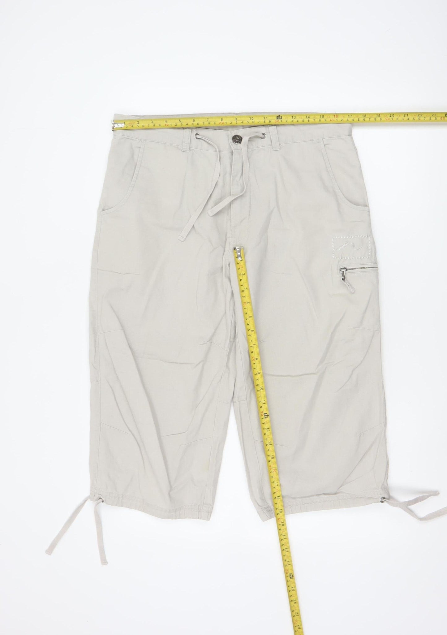 Kangol Women's Beige Linen Cargo Shorts M Lightweight Casual