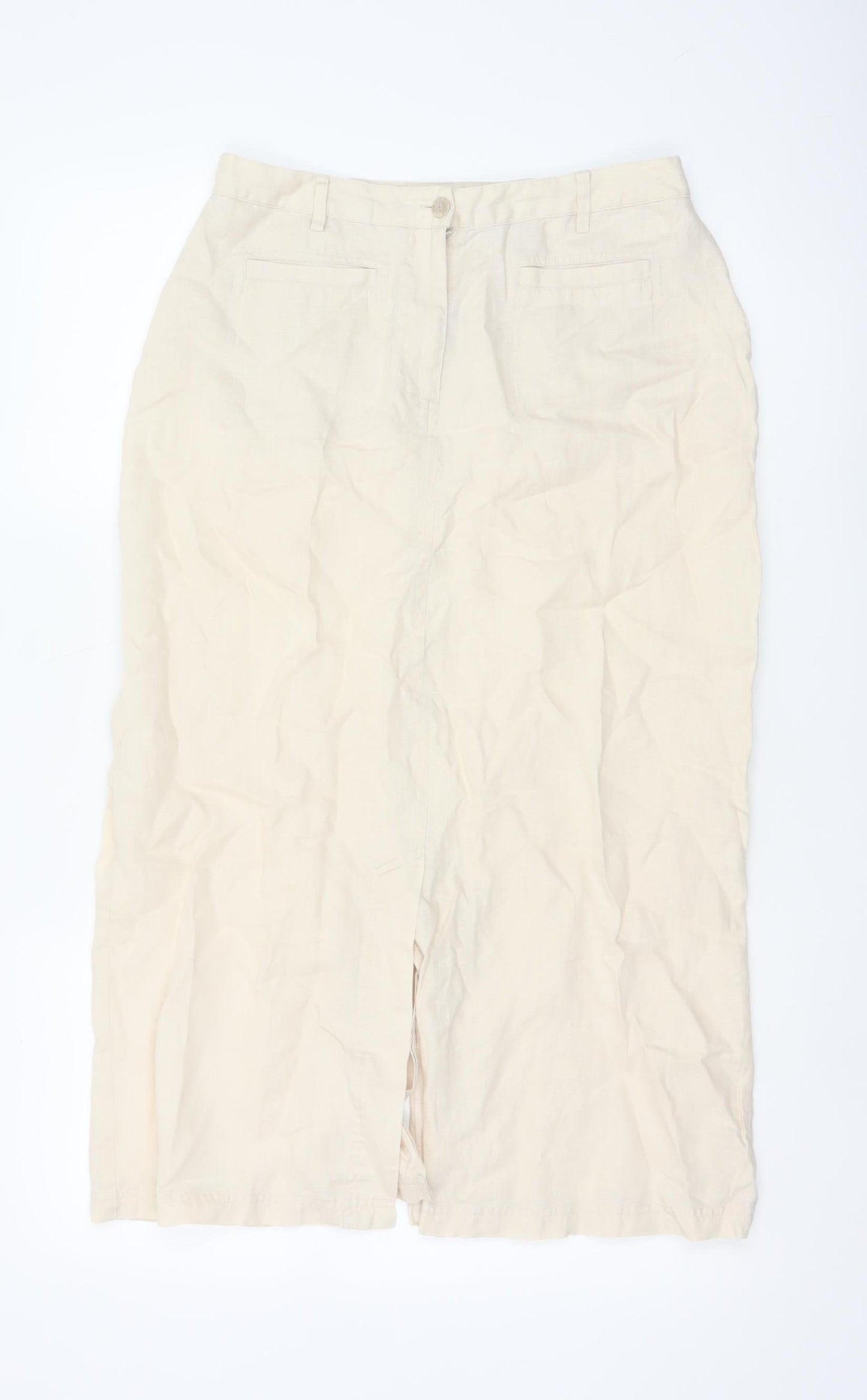 Dash Women Beige Linen Blend Midi Pencil Skirt Size 12