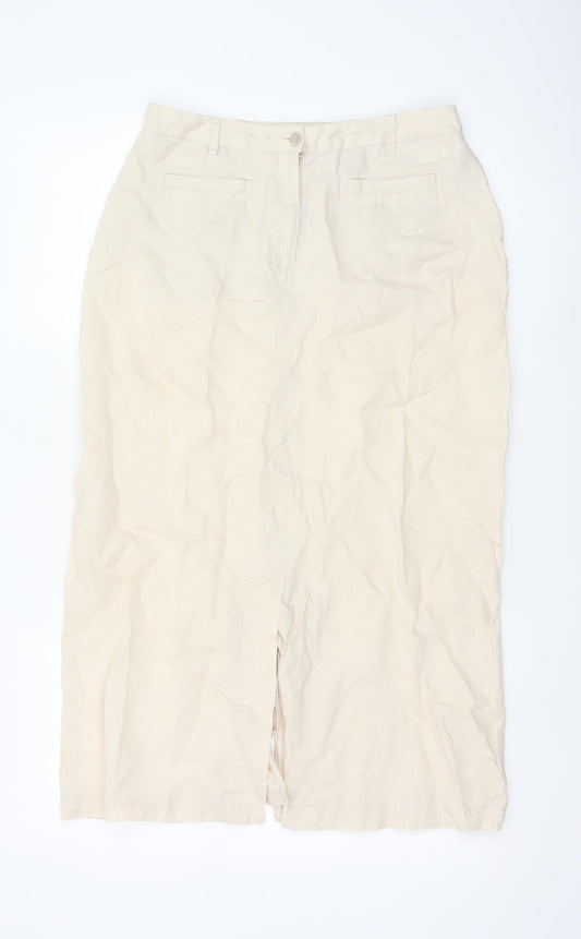 Dash Women Beige Linen Blend Midi Pencil Skirt Size 12