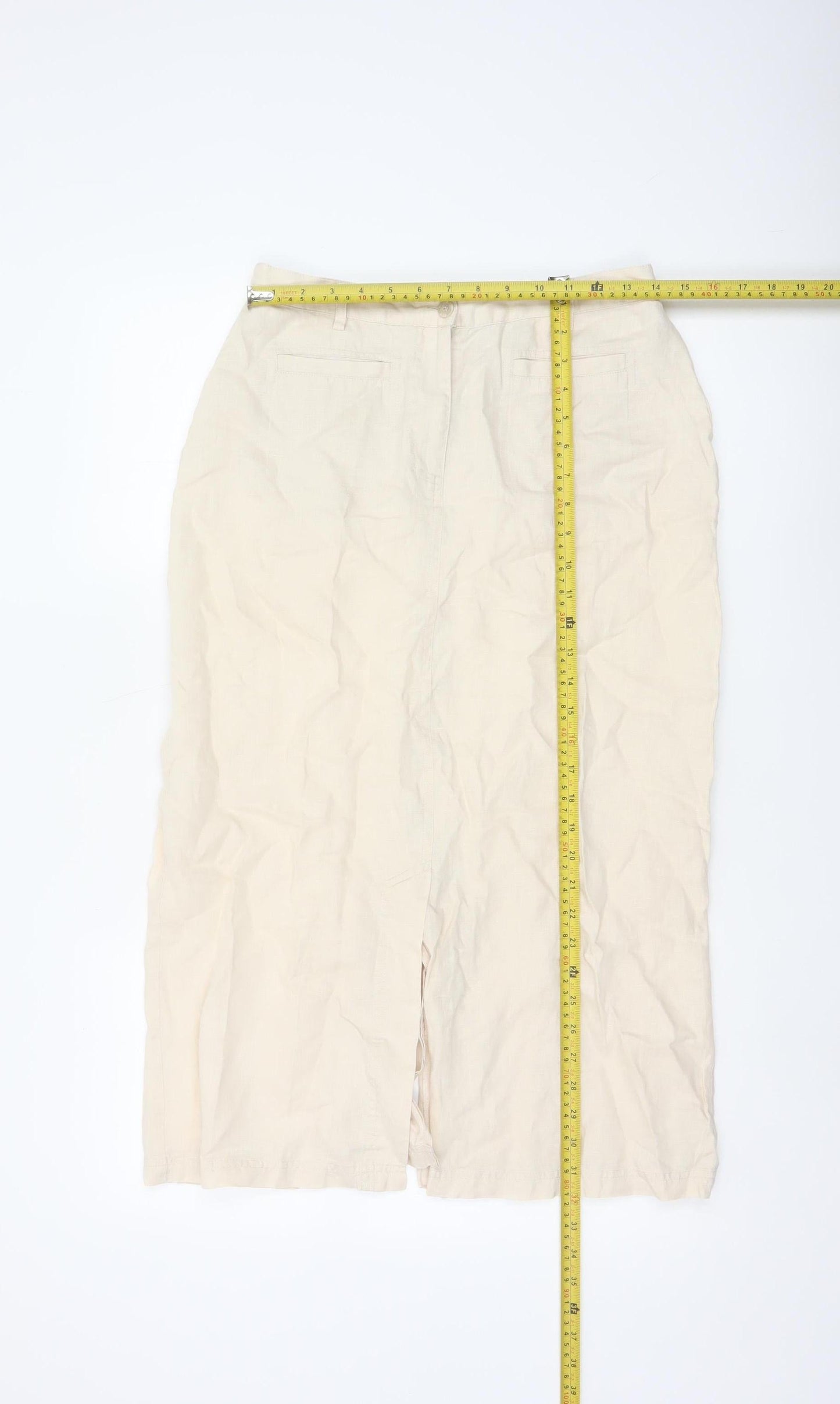 Dash Women Beige Linen Blend Midi Pencil Skirt Size 12