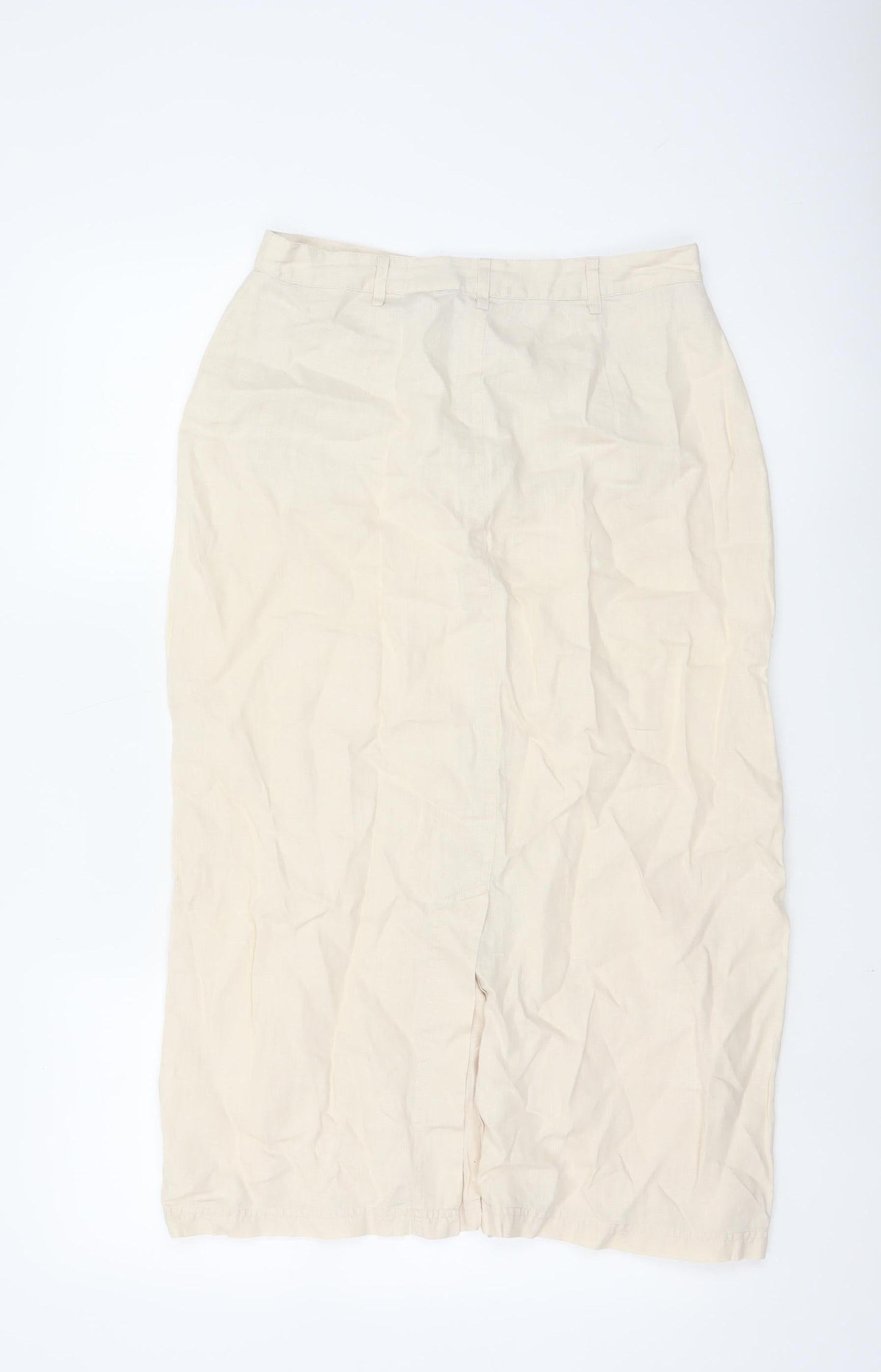 Dash Women Beige Linen Blend Midi Pencil Skirt Size 12