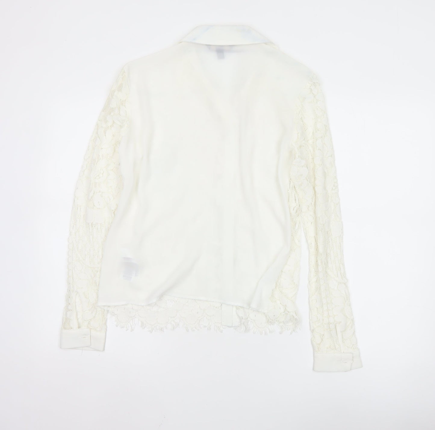 Lipsy London Women Ivory Lace Collared Long Sleeve Tunic Blouse Size 10