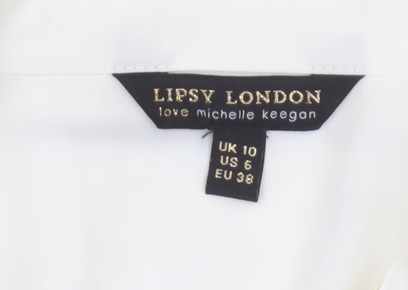 Lipsy London Women Ivory Lace Collared Long Sleeve Tunic Blouse Size 10