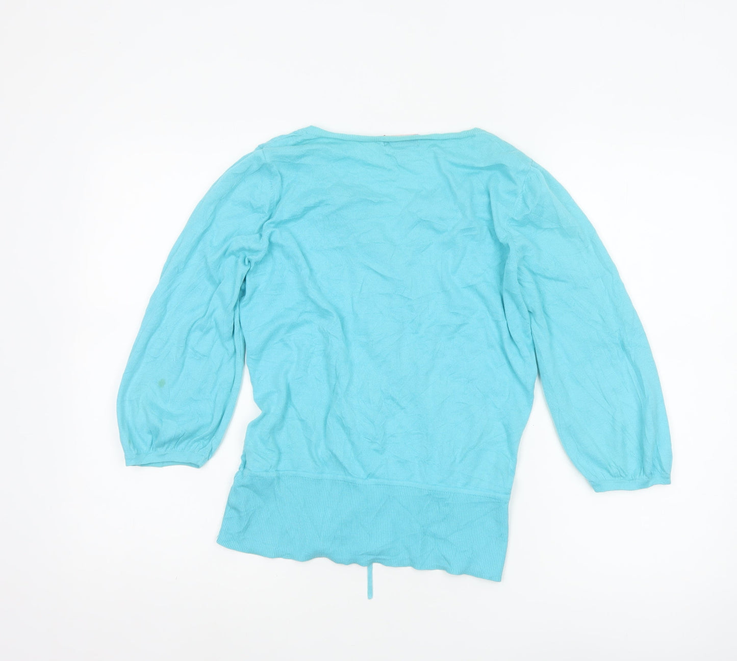 Monsoon Women's Blue Cotton 3/4 Sleeve V-Neck Cardigan Size 12