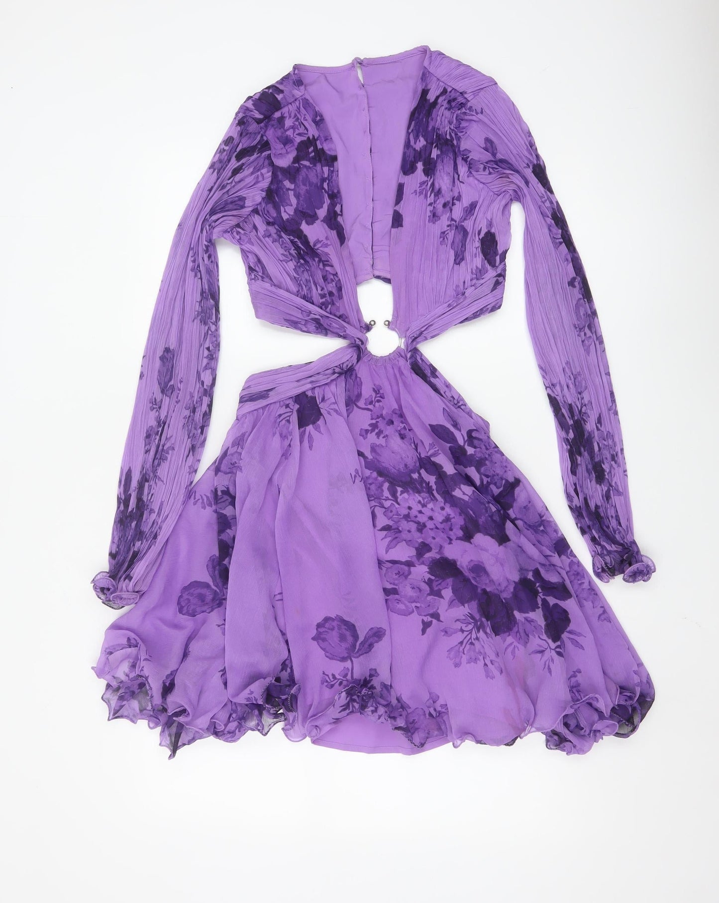ASOS DESIGN Women’s Purple Floral Cut Out Chiffon Mini Dress Size 4