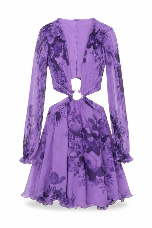 ASOS DESIGN Women’s Purple Floral Cut Out Chiffon Mini Dress Size 4