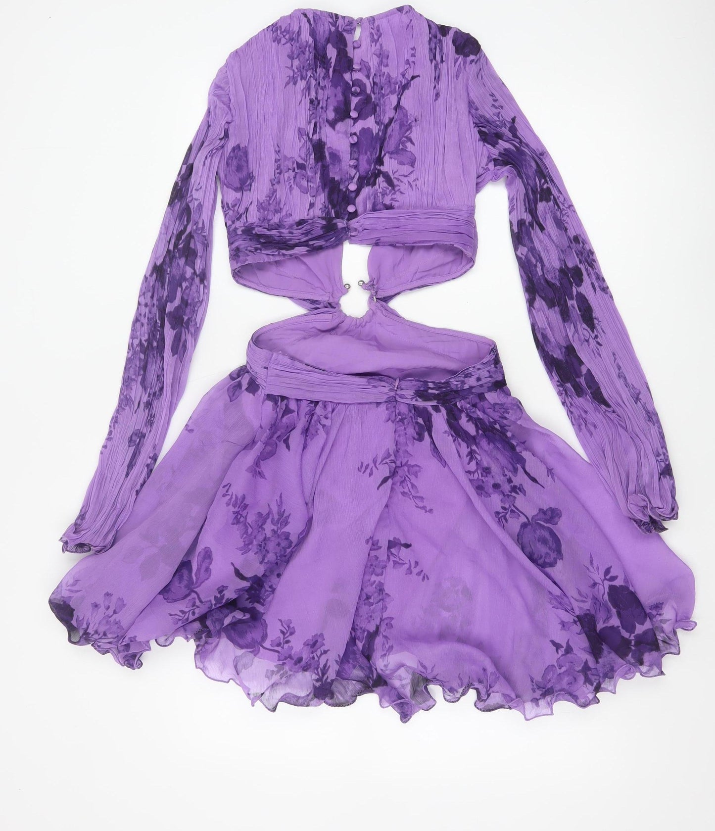 ASOS DESIGN Women’s Purple Floral Cut Out Chiffon Mini Dress Size 4