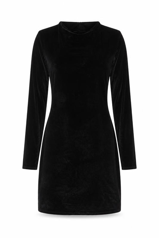 Topshop Women Black Velvet Bodycon Mini Dress Size 8-10 Long Sleeve