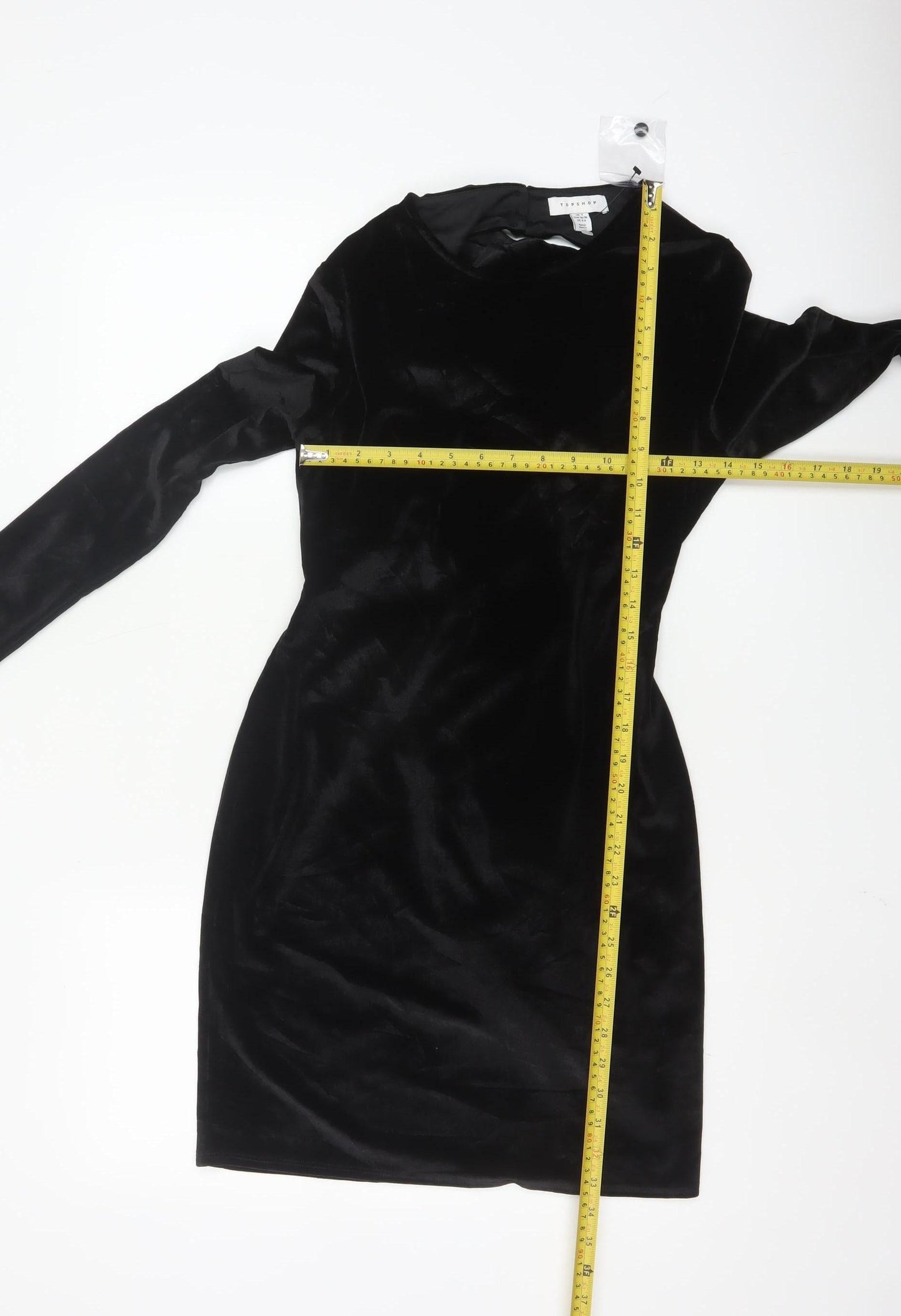 Topshop Women Black Velvet Bodycon Mini Dress Size 8-10 Long Sleeve