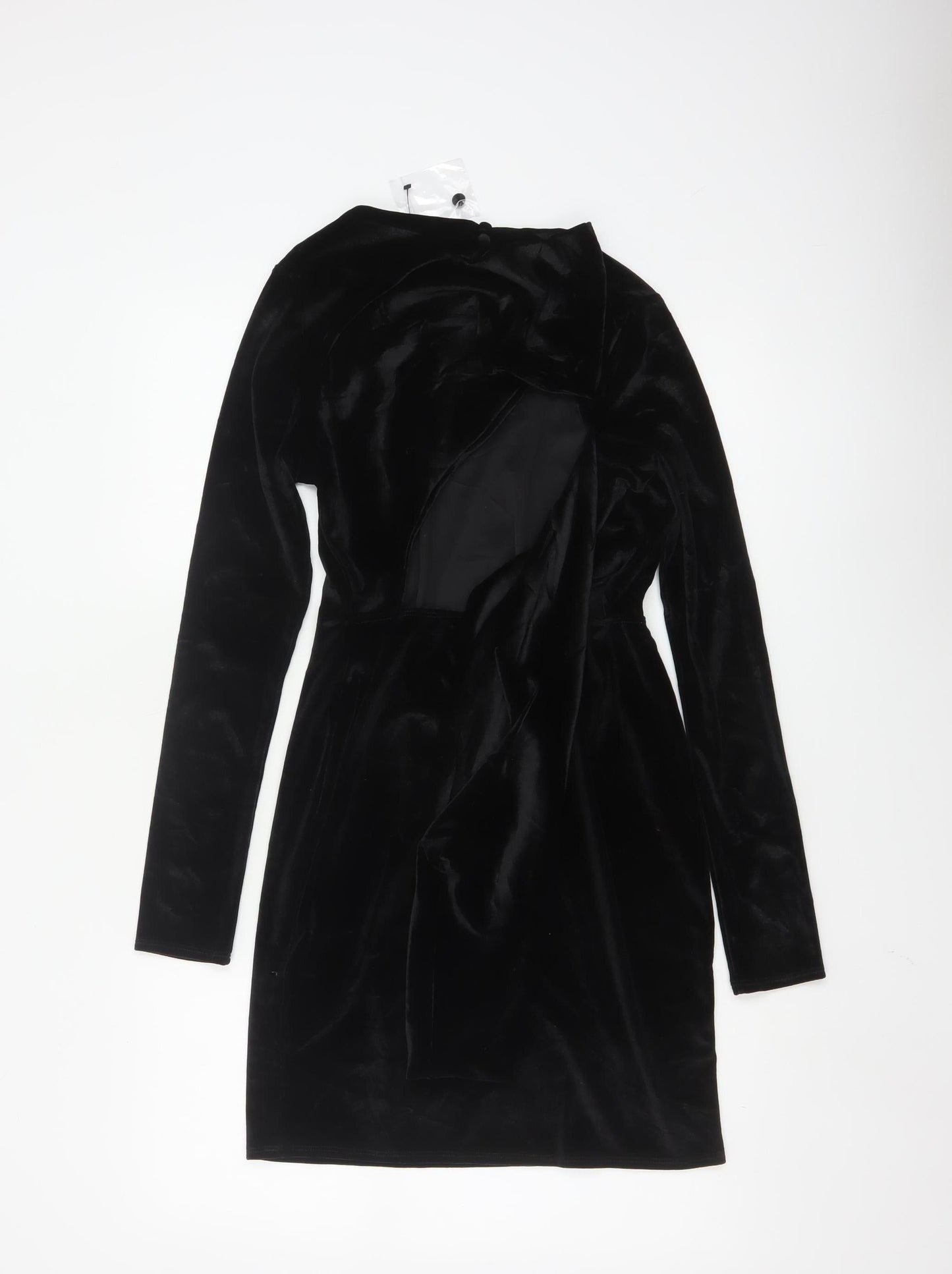 Topshop Women Black Velvet Bodycon Mini Dress Size 8-10 Long Sleeve