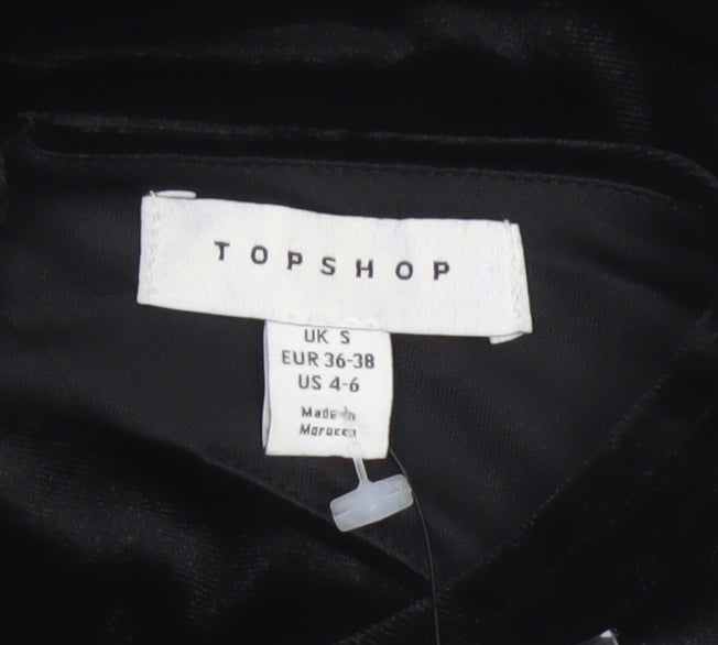 Topshop Women Black Velvet Bodycon Mini Dress Size 8-10 Long Sleeve