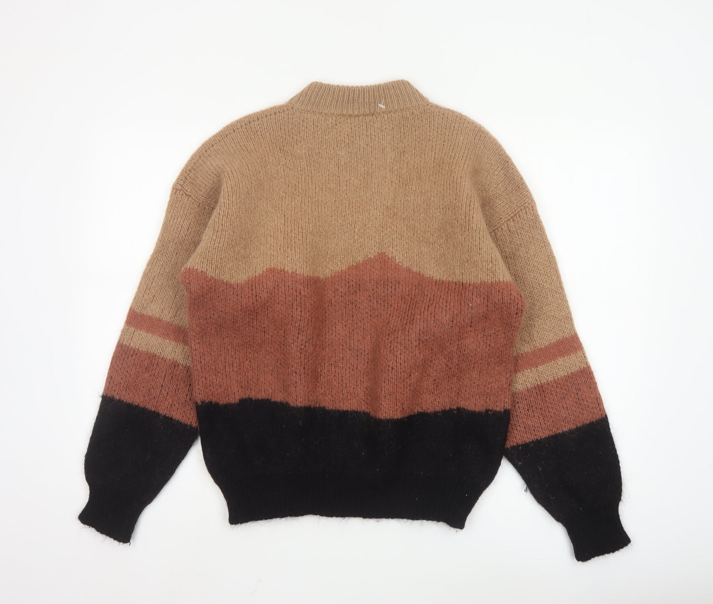 Snowy Peak Women Brown Mohair Half Zip Pullover Jumper Size L Deer Pattern