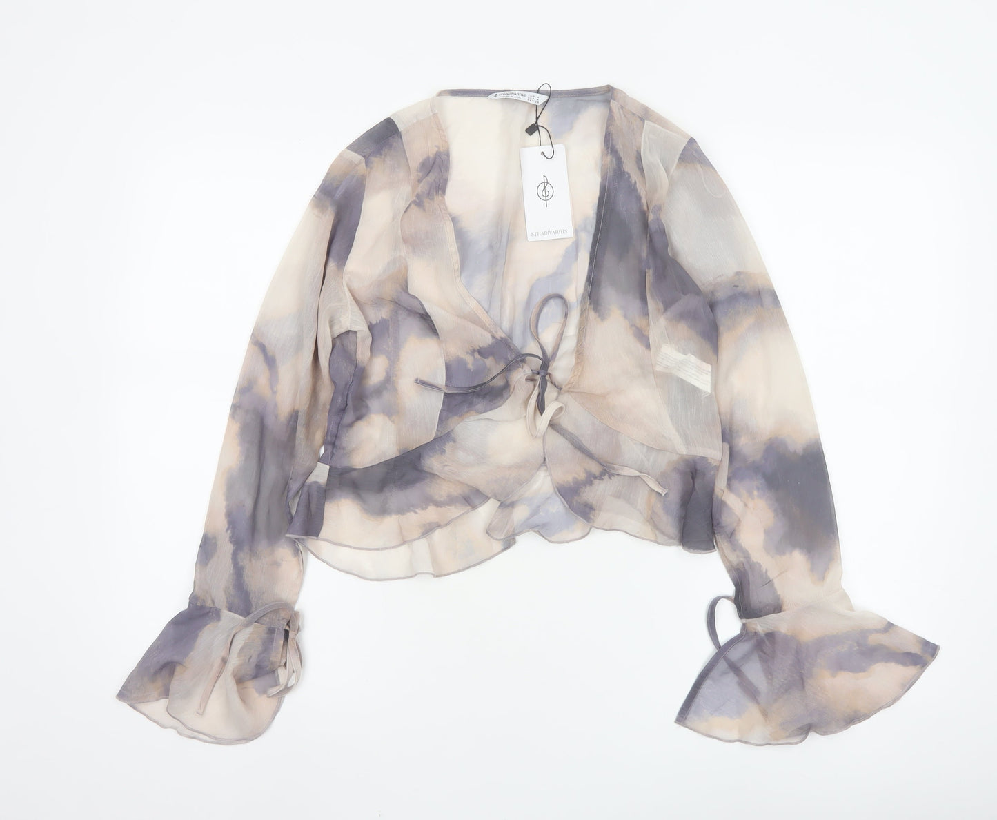 Stradivarius Womens Multicoloured Chiffon Cropped Blouse Size 12
