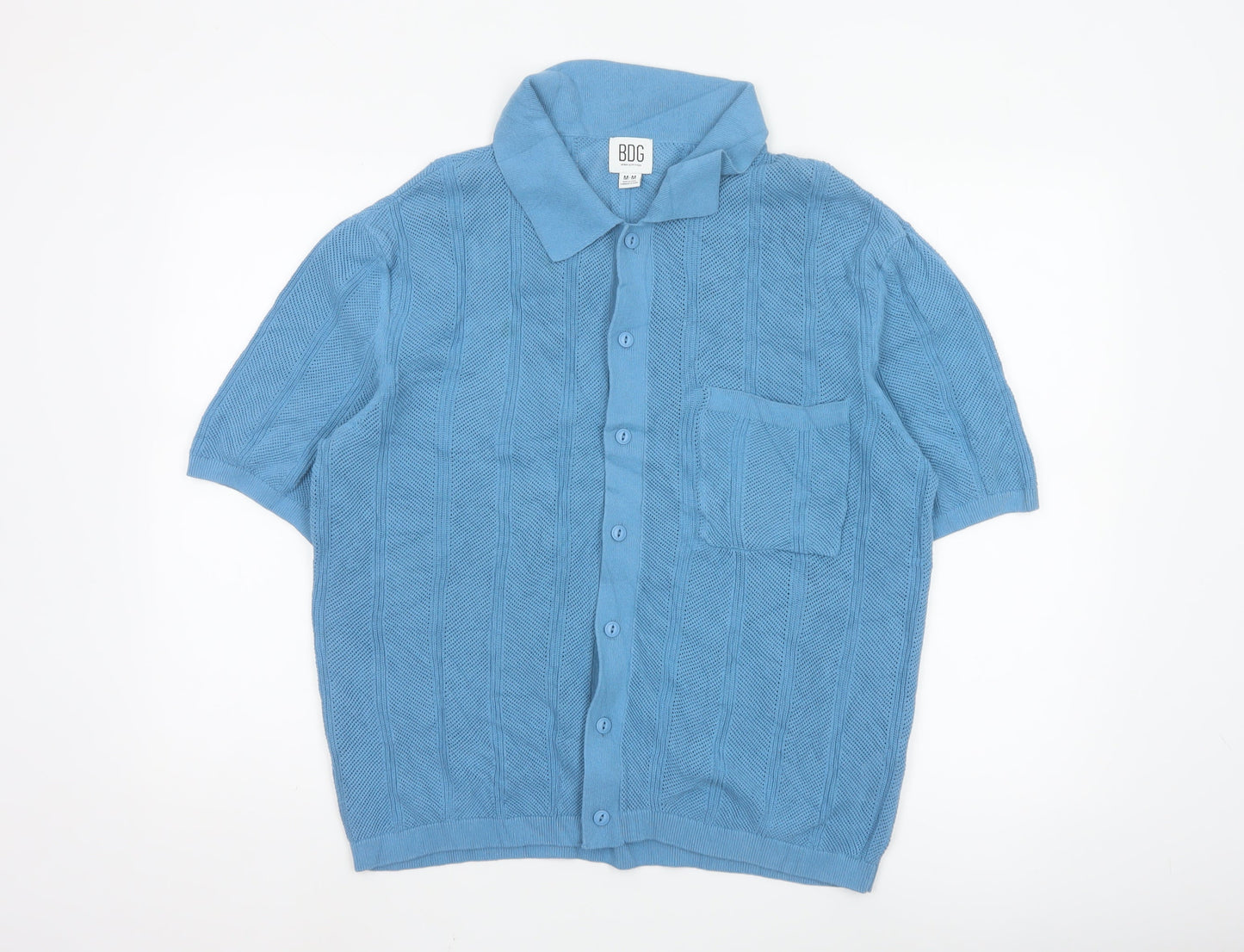 BDG Blue Cotton Collared Short Sleeve Button Knit Cardigan Jumper M