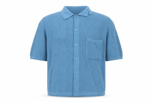 BDG Blue Cotton Collared Short Sleeve Button Knit Cardigan Jumper M