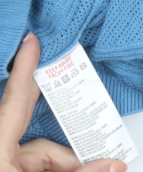 BDG Blue Cotton Collared Short Sleeve Button Knit Cardigan Jumper M