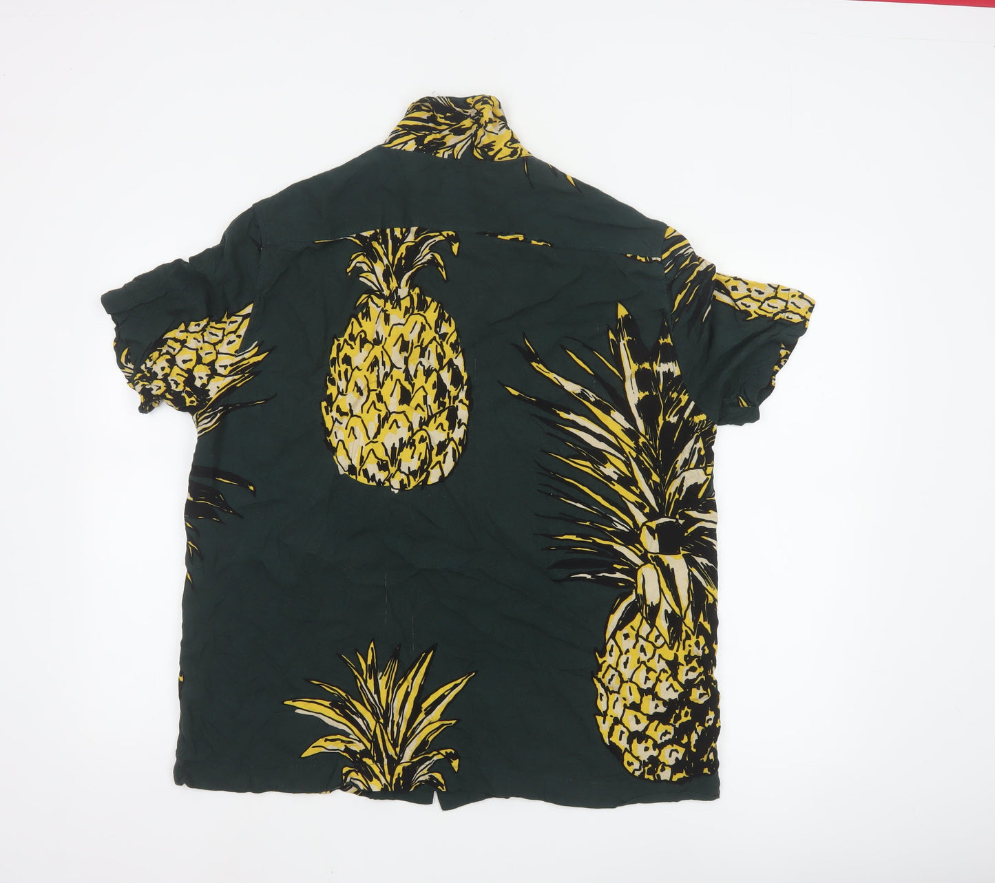 H&M Men's Green Tropical Pineapple Print Short Sleeve Shirt L