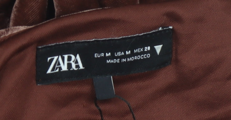 ZARA Women Brown Velvet Long Slip Dress Size 12 Ruched Stretch