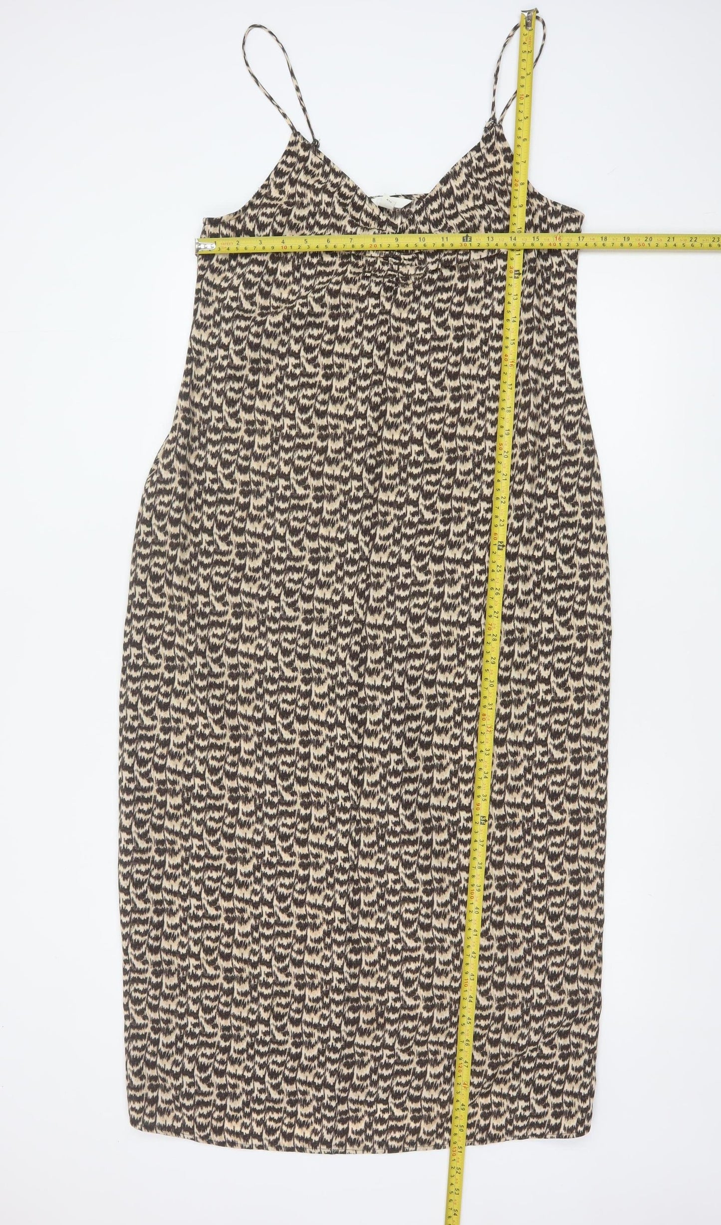 H&M Women’s Beige Geometric Slip Dress Size 12 Summer Casual