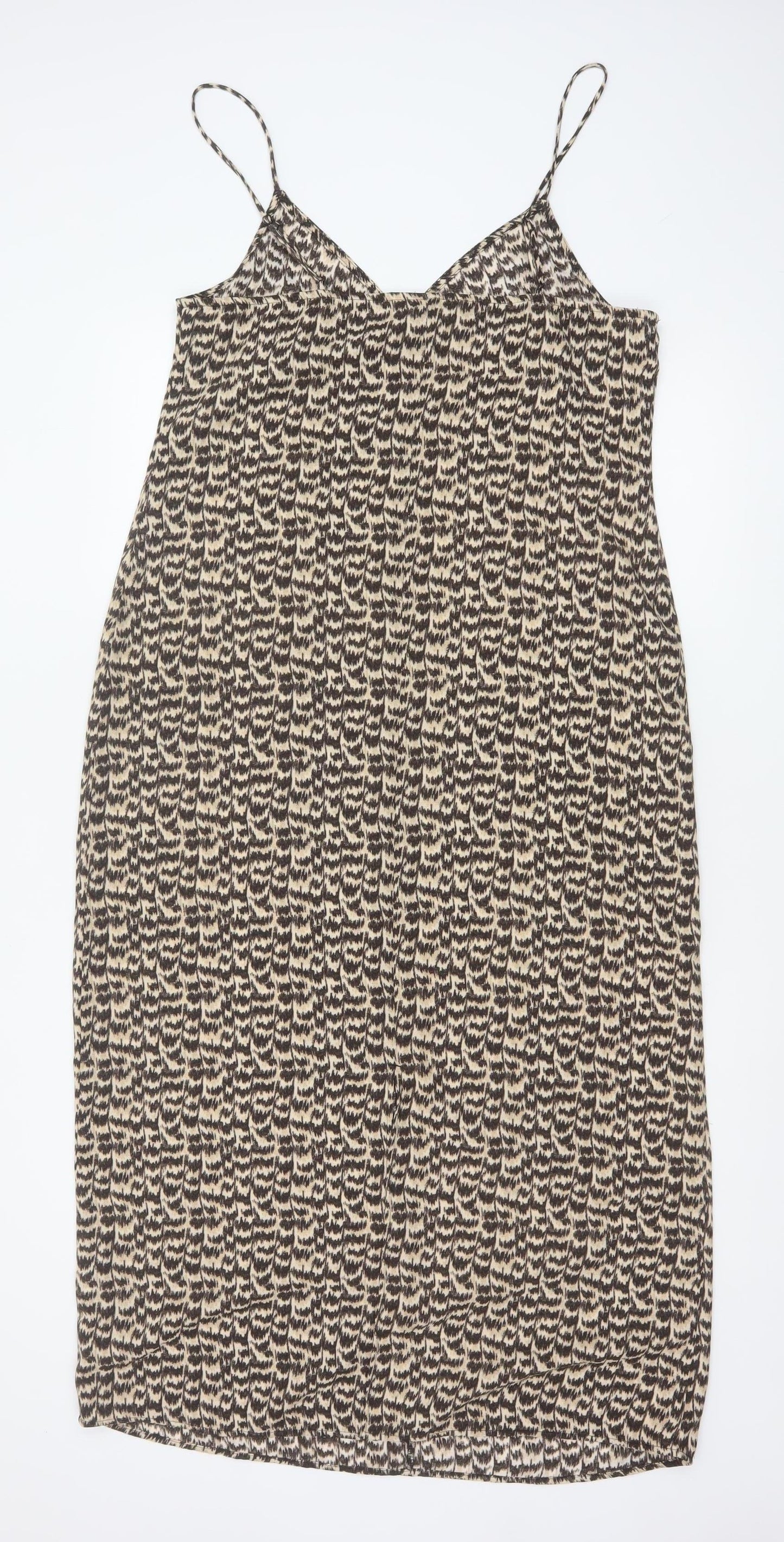 H&M Women’s Beige Geometric Slip Dress Size 12 Summer Casual