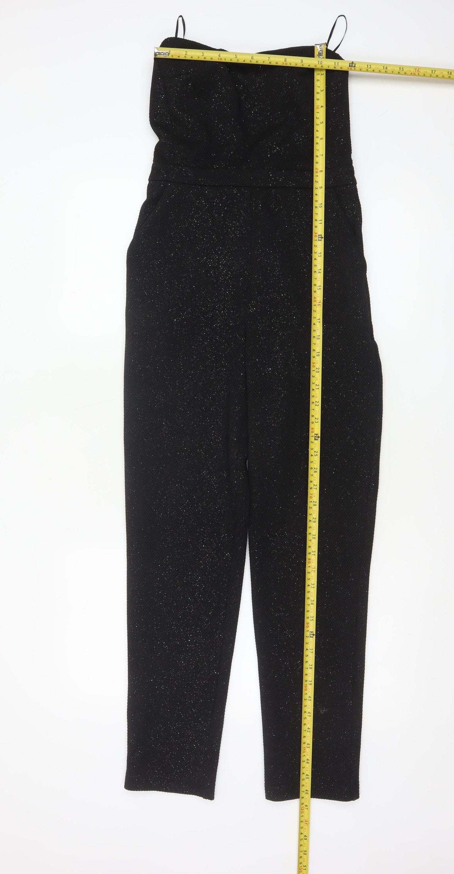 Topshop Womens Black Glitter Strapless Jumpsuit Size 8 Partywear