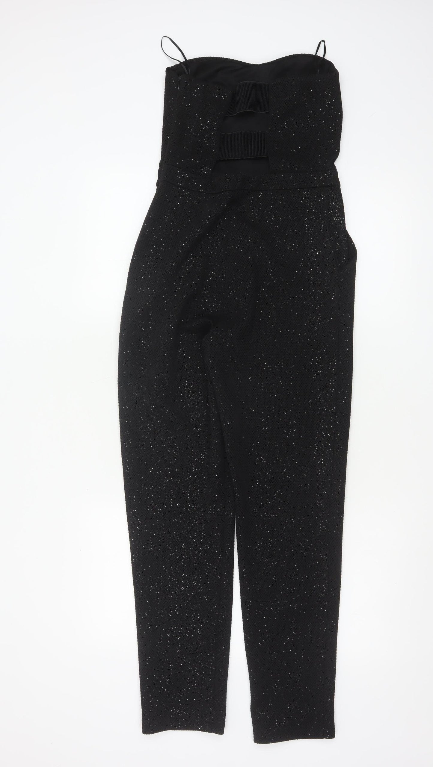 Topshop Womens Black Glitter Strapless Jumpsuit Size 8 Partywear